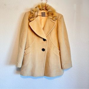 ON & ON Alpaca and Fur Coat Jacket size Medium Butter Yellow